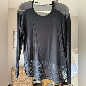JOIA NYC Black Mesh/Sheer Panel Long Sleeve Top